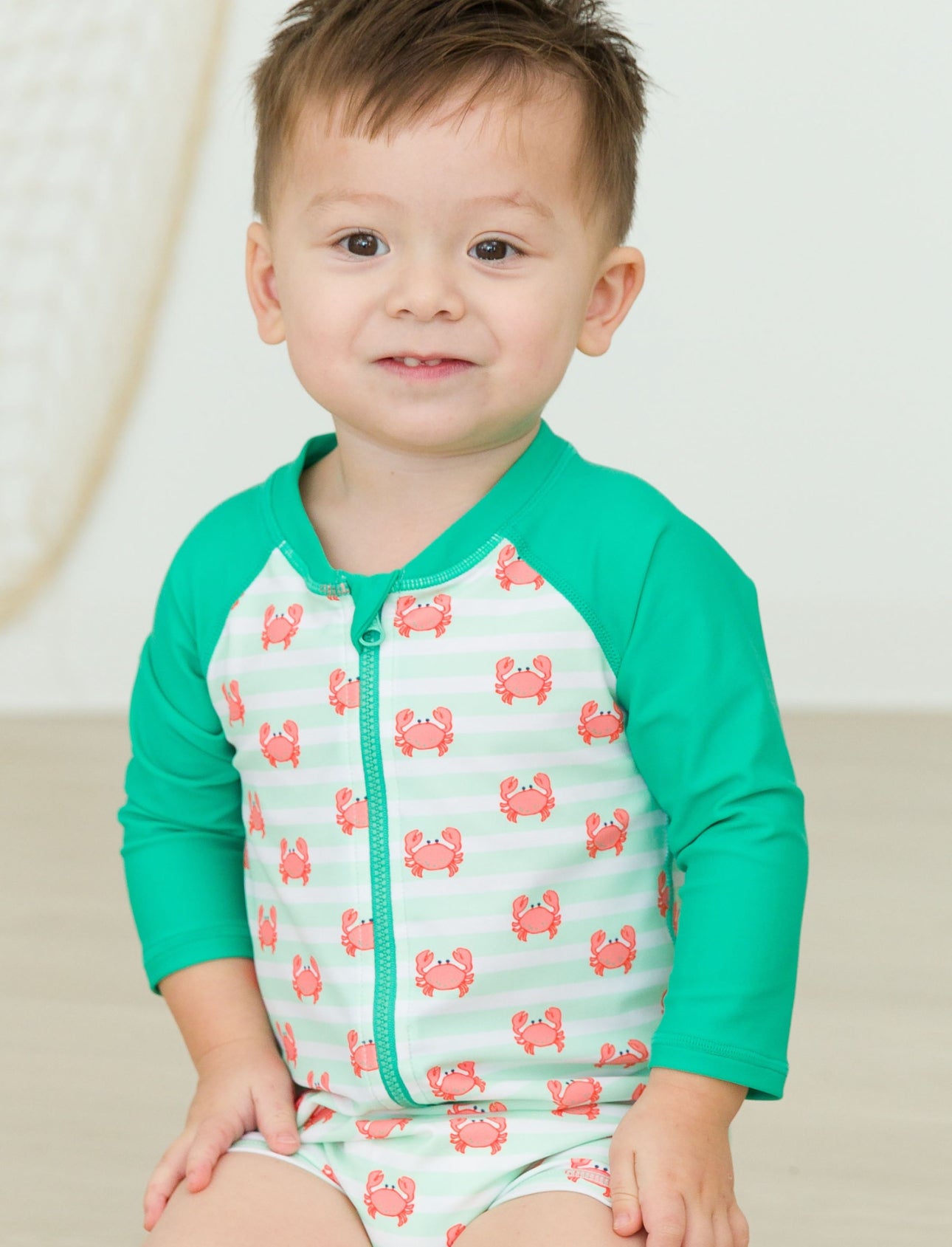 Boys Long Sleeve One Piece Rash Guard- Crabby Cove
