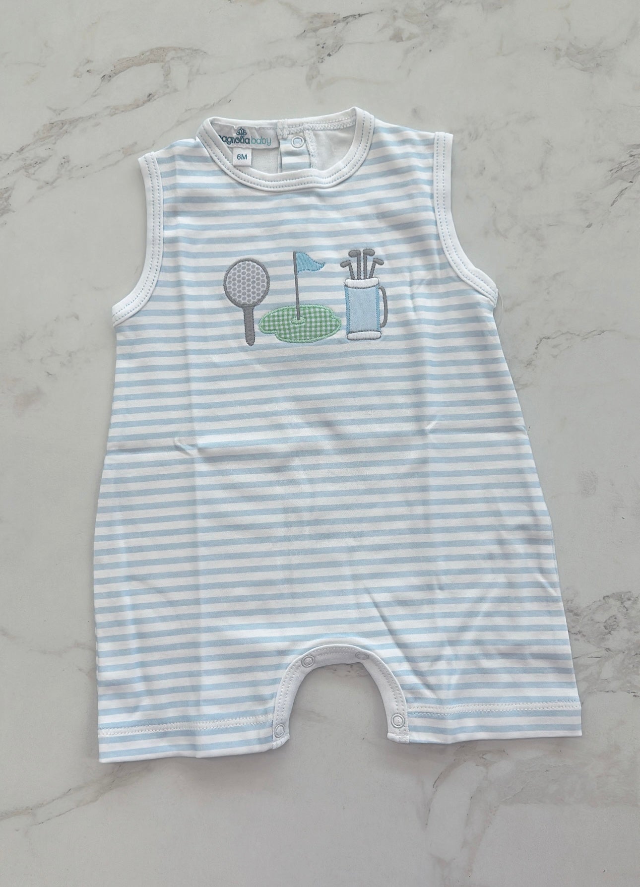Putting Green Appliqué Light Blue Sleeveless Short Playsuit