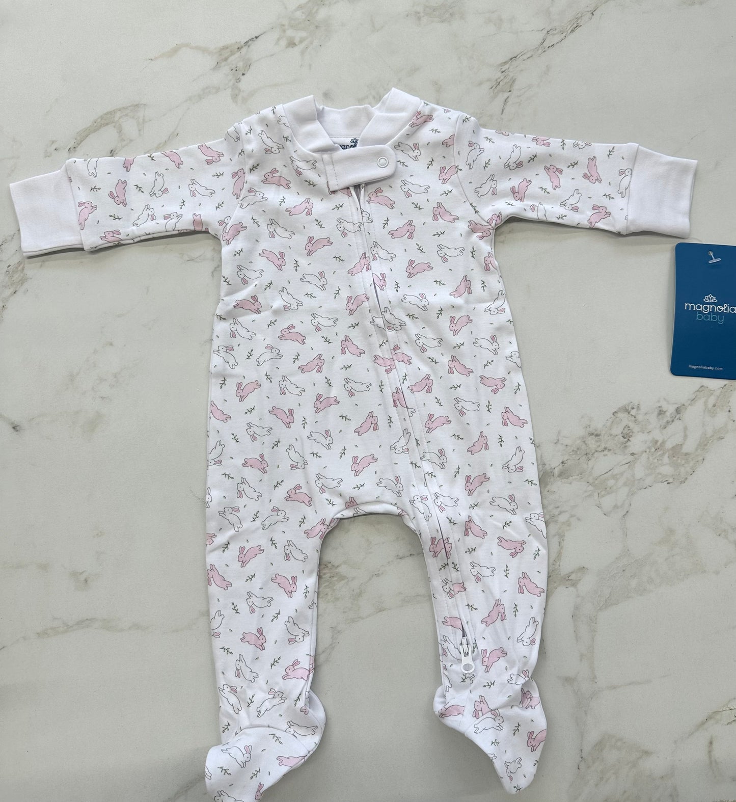 Bunny Hop Zipper Footie-Pink