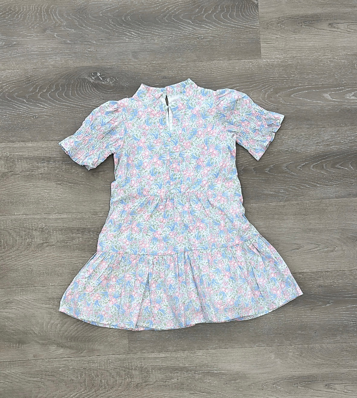 Carmen-Pink Blue Floral Tiered Dress