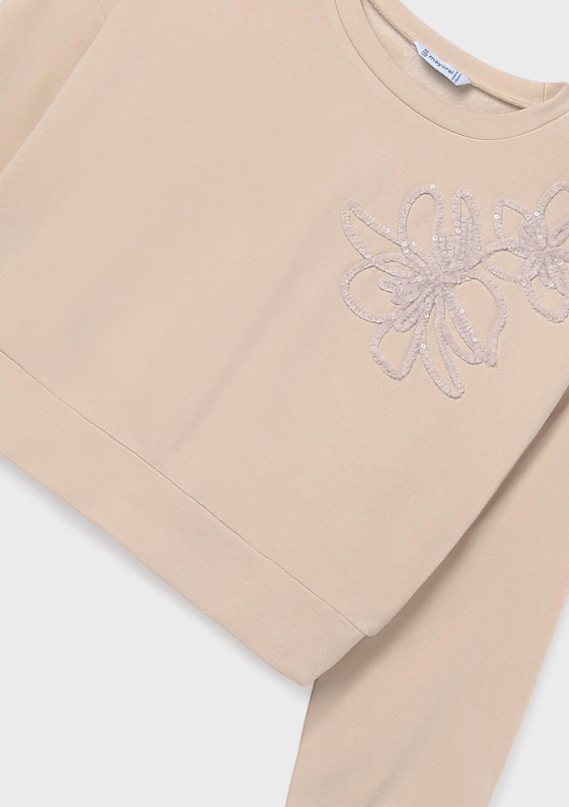 Girl Flower Sweatshirt- Sand