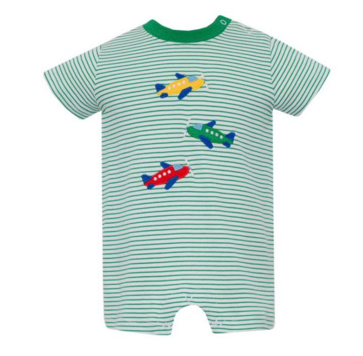 AIRPLANES - Green and White Knit Stripe Boy's Short Romper
