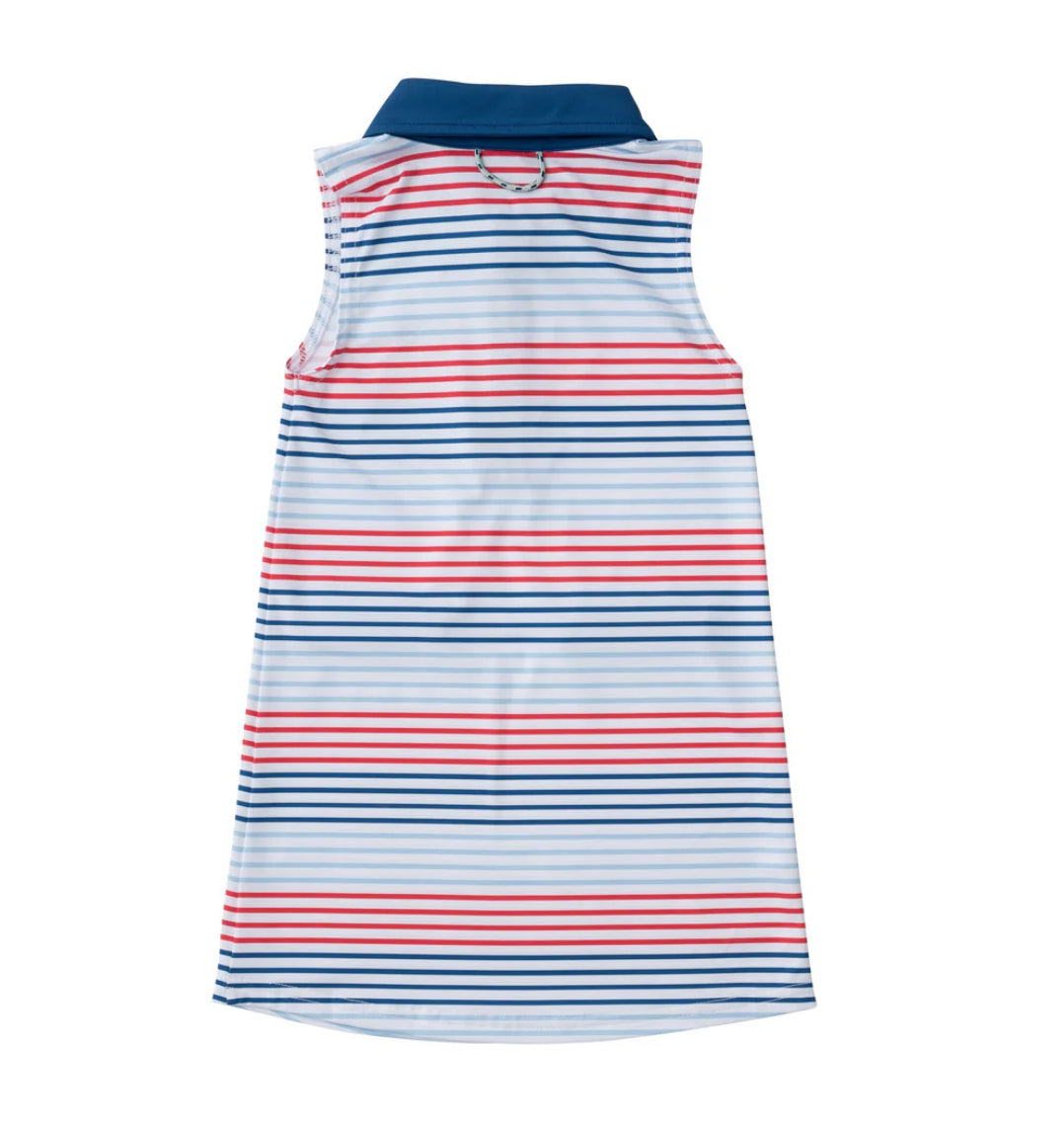 Girls’ Sleeveless Pro Performance Polo Dress in American Stripe