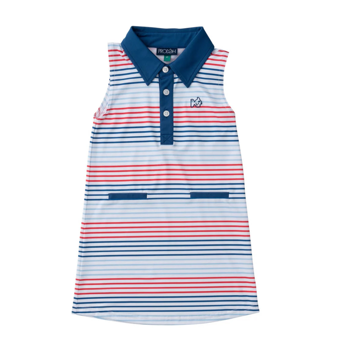 Girls’ Sleeveless Pro Performance Polo Dress in American Stripe