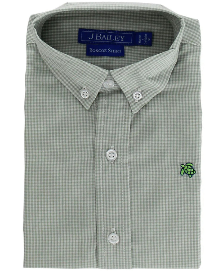 Roscoe Button Down, Celery Microcheck