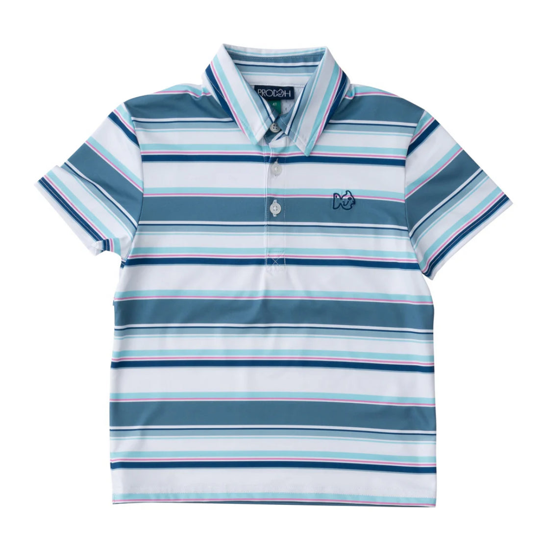 Boys short Sleeve Pro Performance Polo in Provincial Blue Multi Stripe