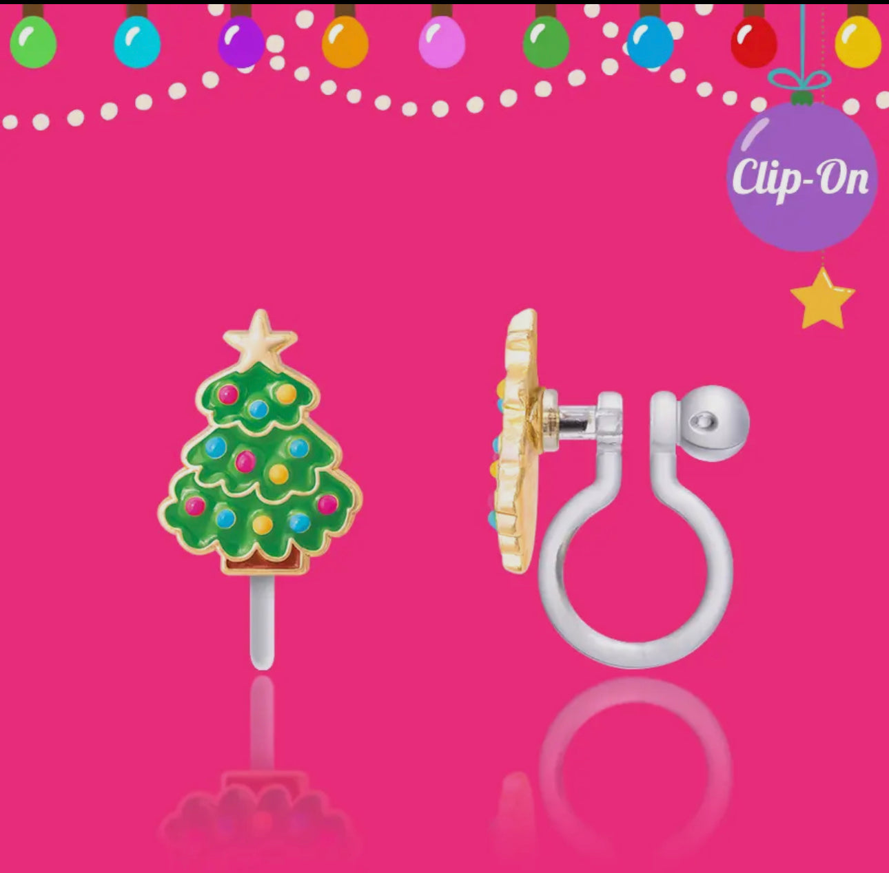 Happy Christmas Tree Clip On Earrings