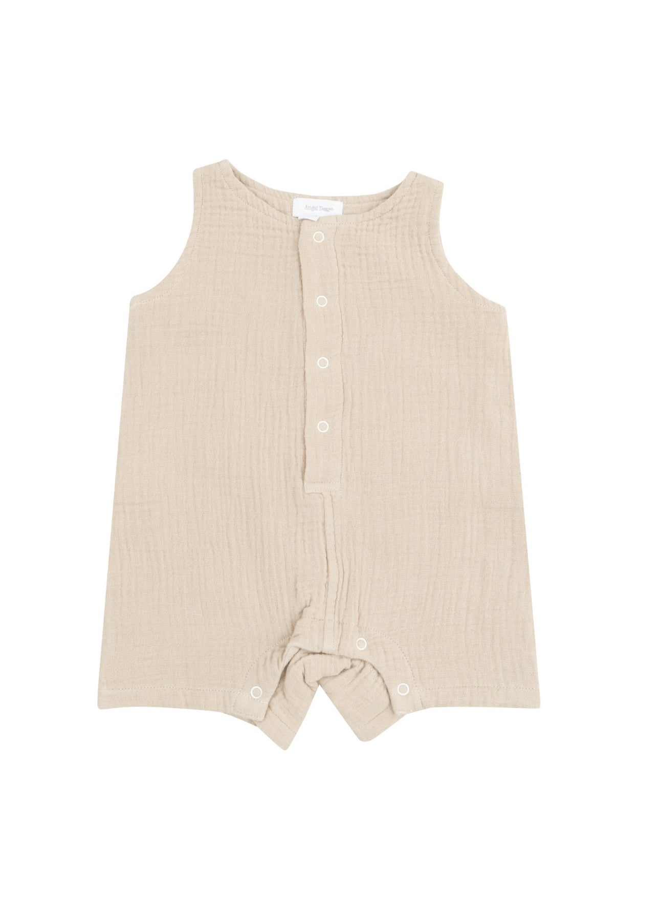 Solid Muslin Oxford Tan Sleeveless Shortie Romper