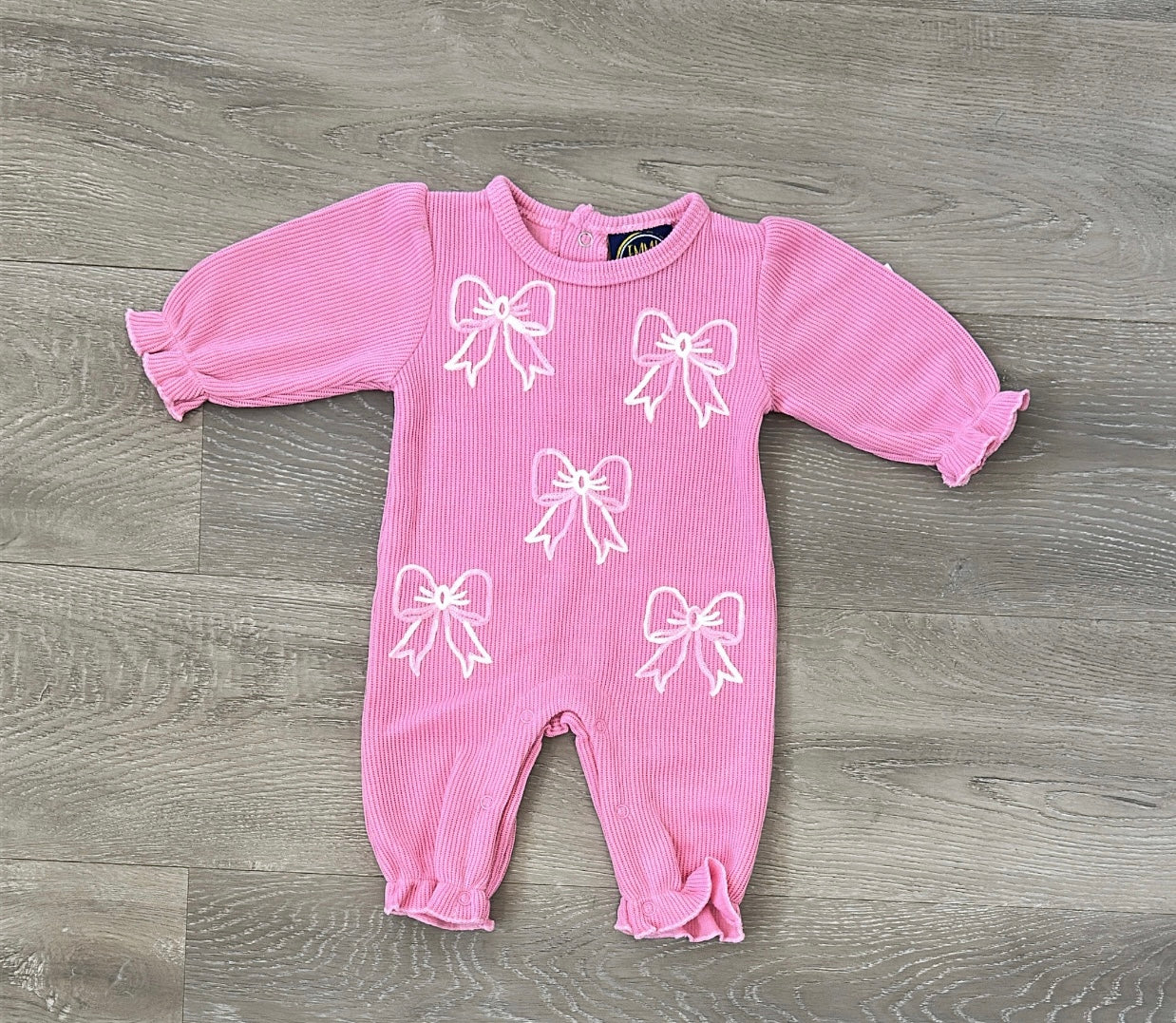 Pink Bow Embroidered Romper