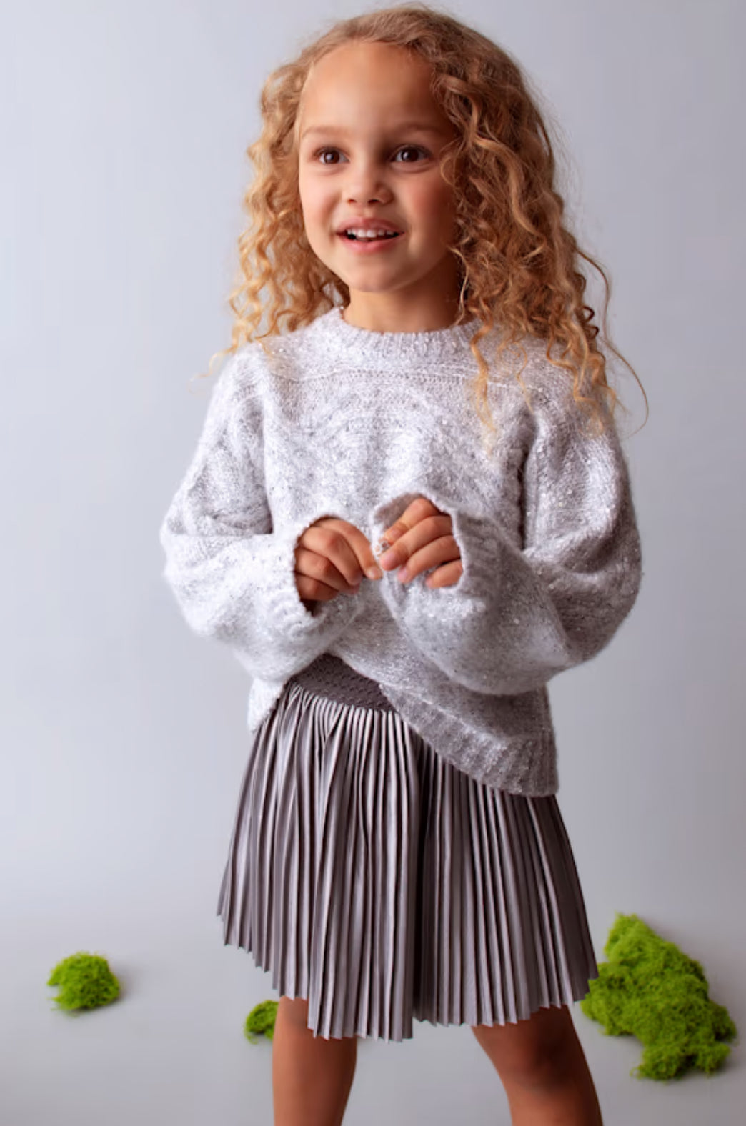 Girl Pleated Skirt- Silver