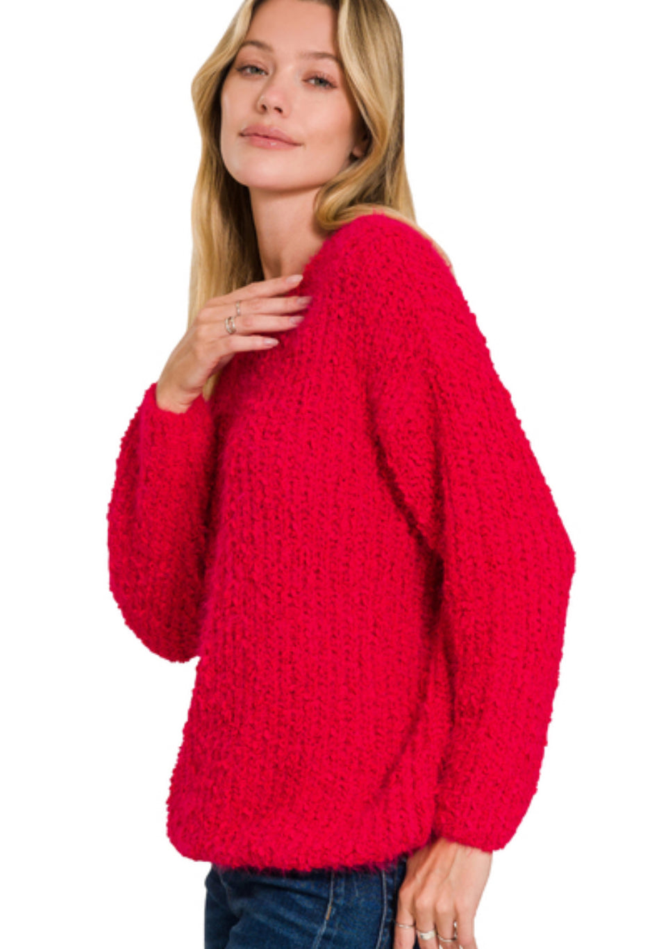 Ruby-Brushed Round Neck Sweater