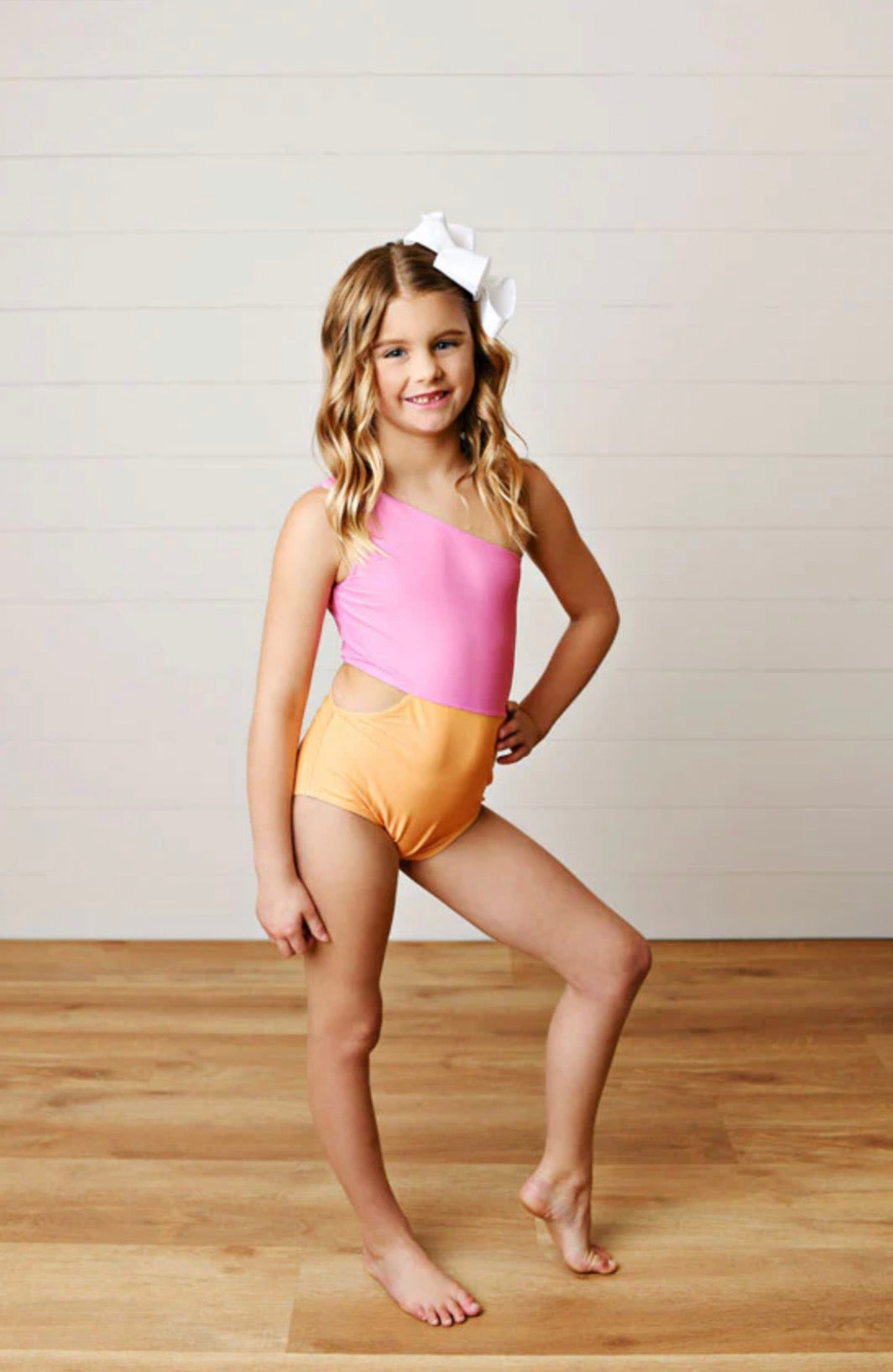 Cut Out Orange/Pink One Piece Swimsuit