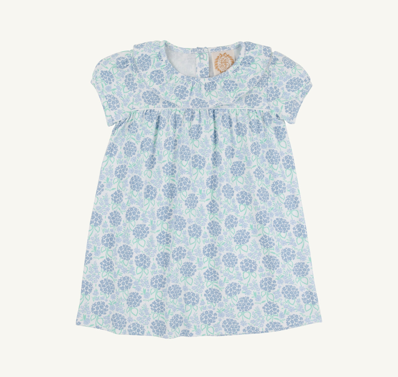 Short Sleeve Ramona Ruffle Dress-Handful of Hydrangeas/Worth Ave White