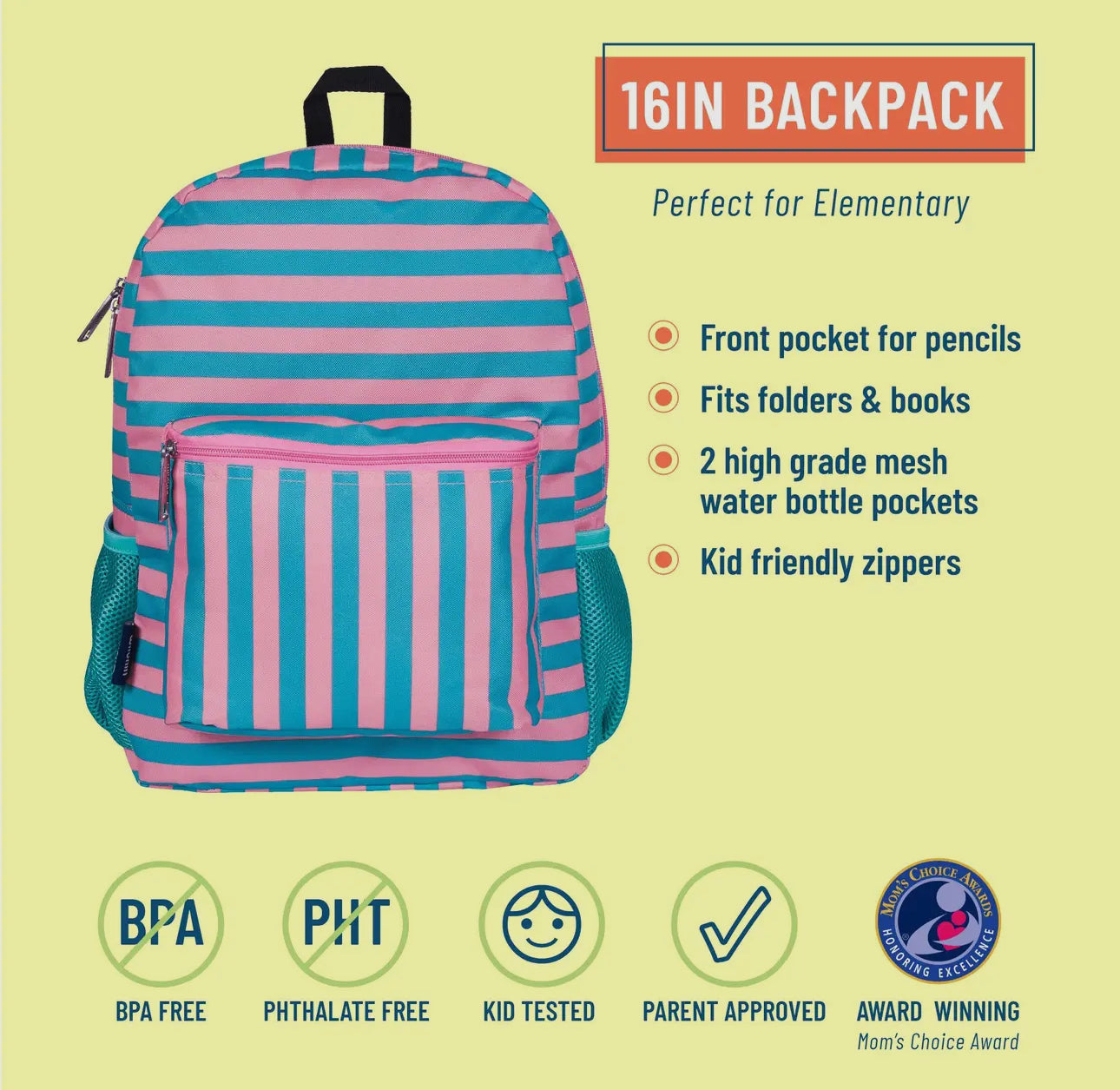 Pink Stripes Backpack 16in