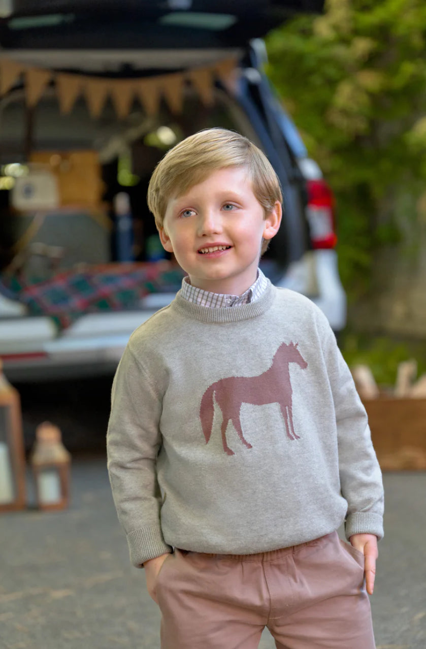 Isaac’s Intarsia Sweater-Grantley Gray (Heathered)/Horse