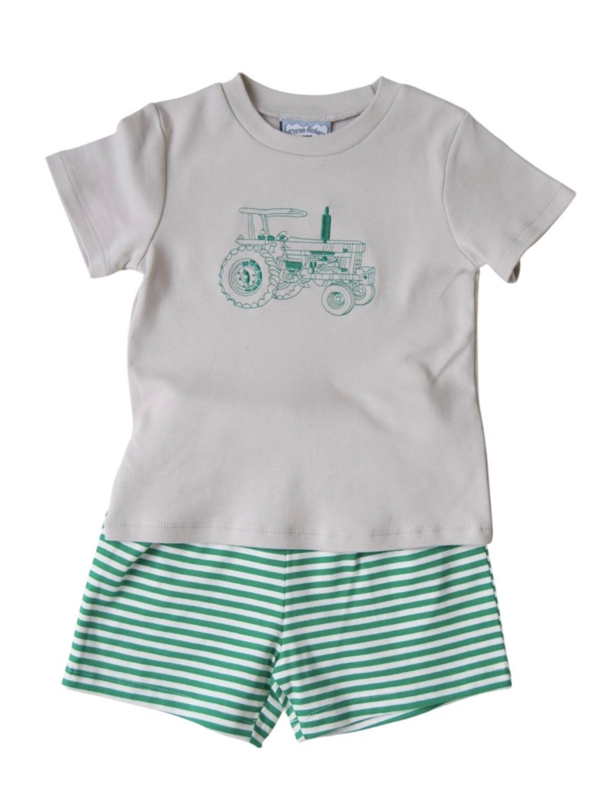 Tractor Embroidered Short Set