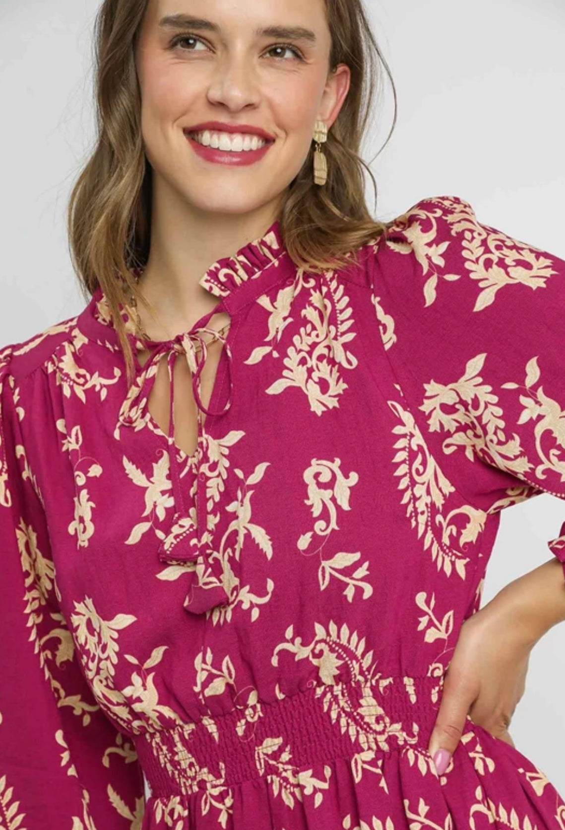 Magenta Paisley Print Midi Dress