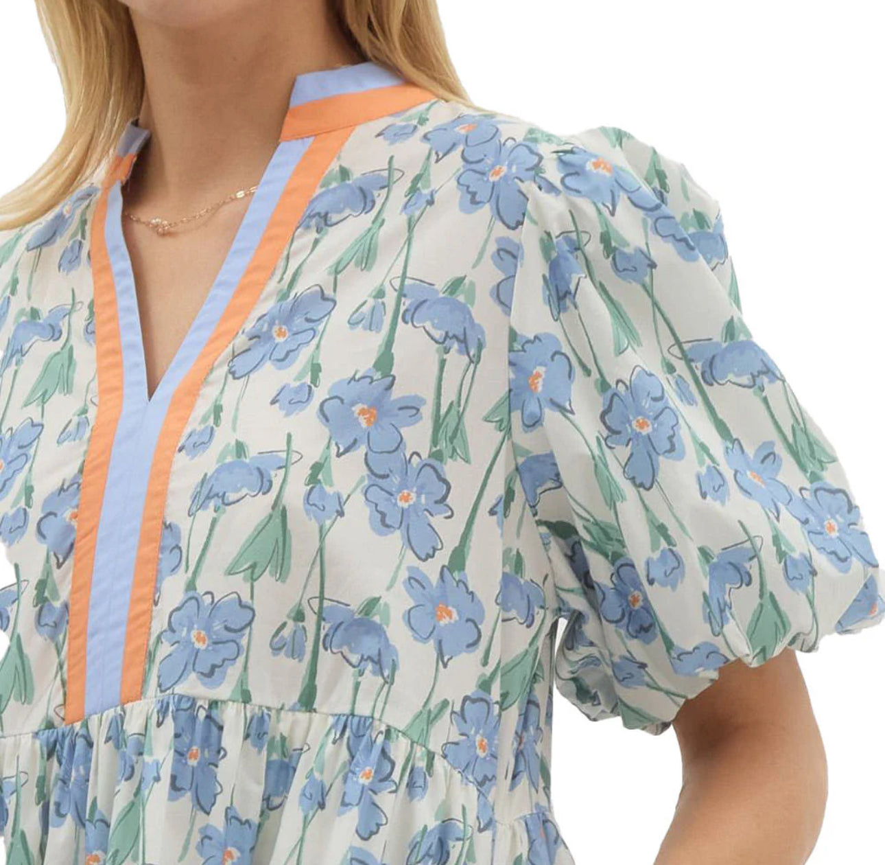 Blue Floral Print Dress
