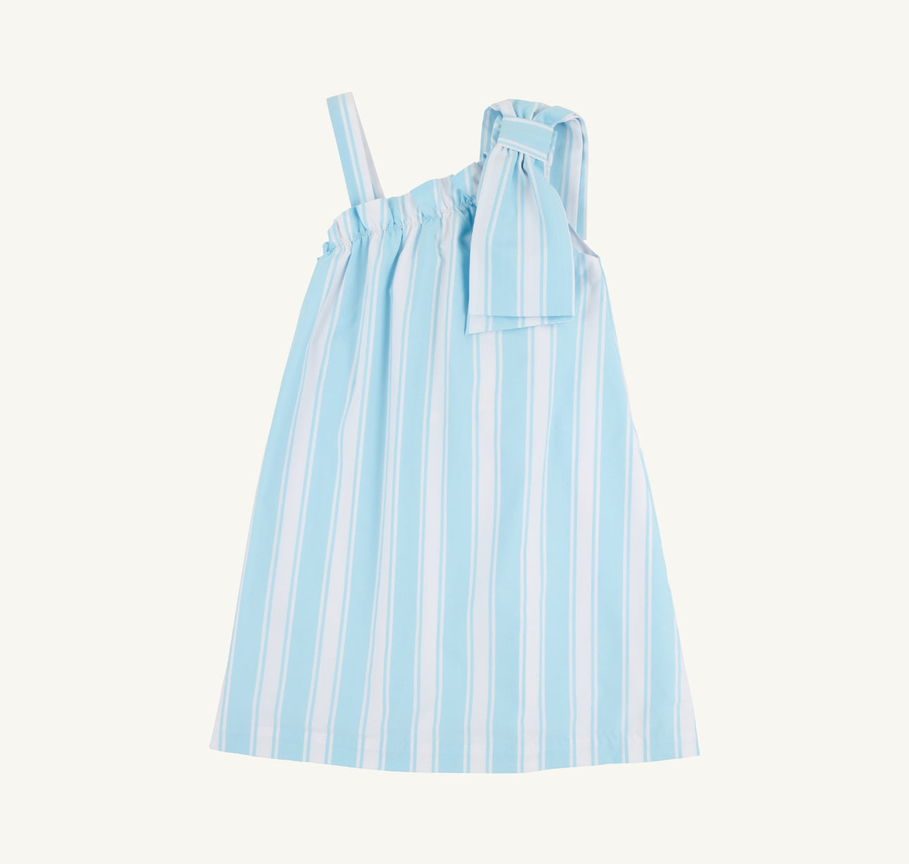 Maebelle Bow Dress Woven Dyed- Belhaven Blue Ticking Stripe