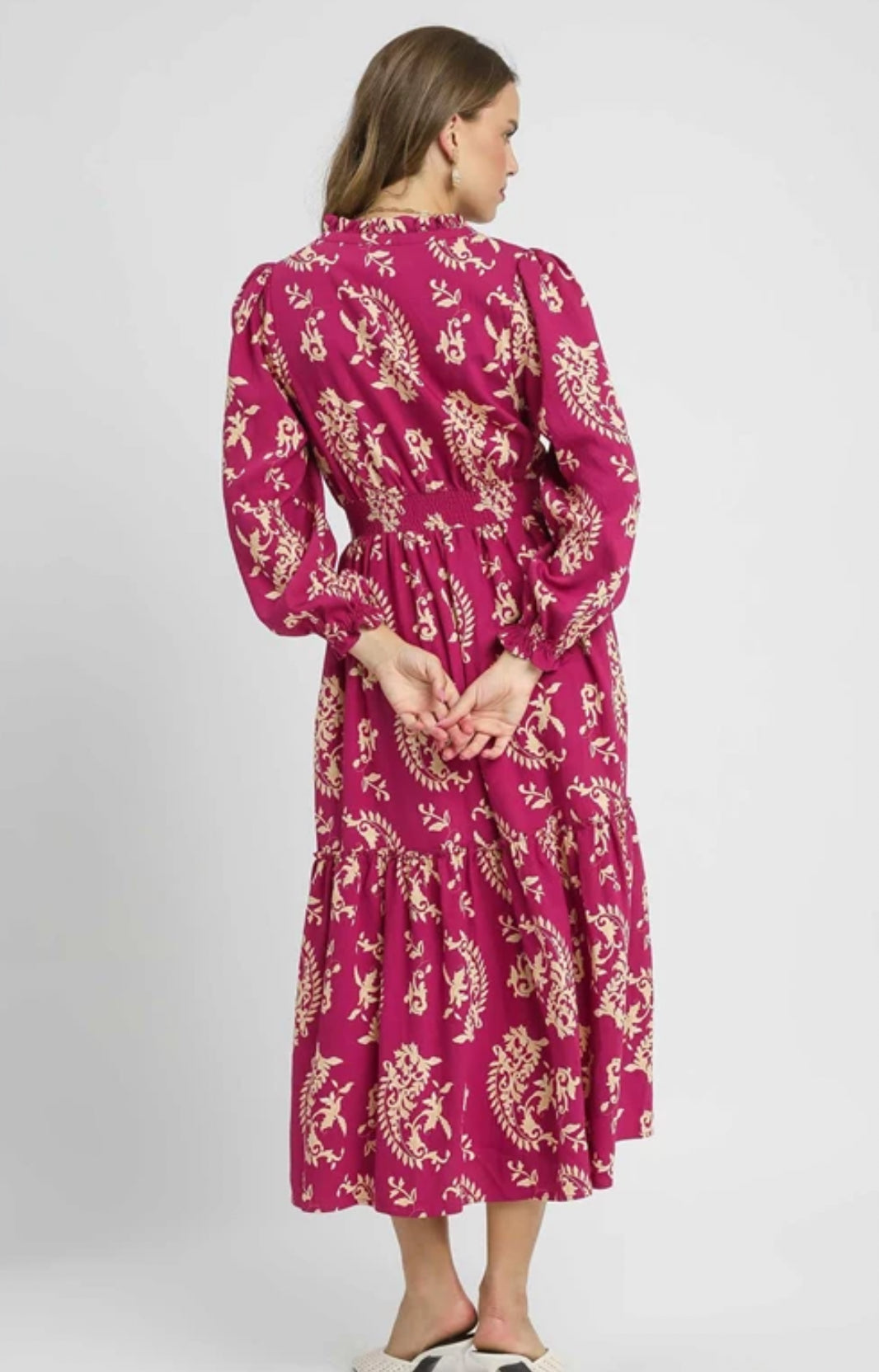 Magenta Paisley Print Midi Dress