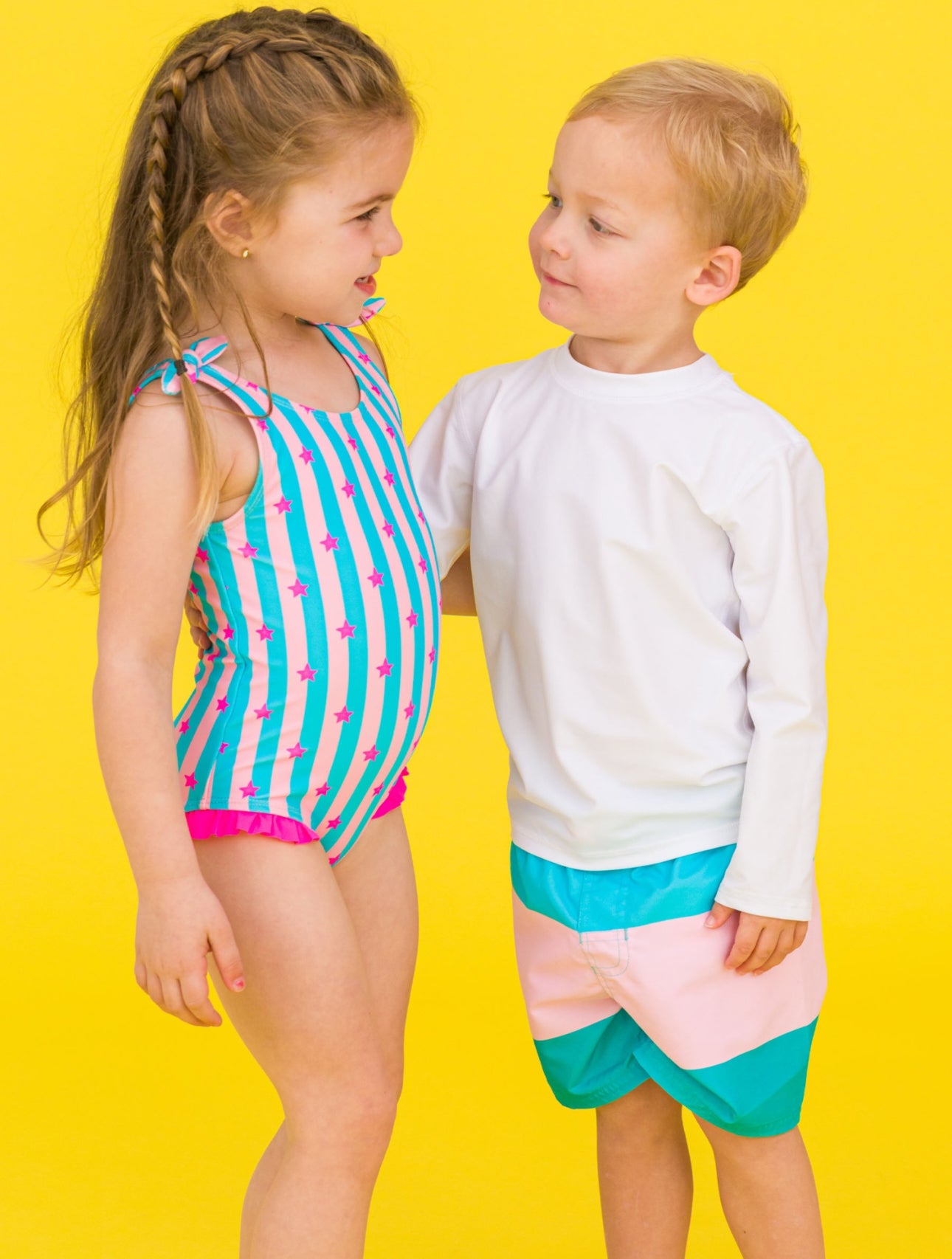 Swim Trunk-Neon Pool Party Color Block