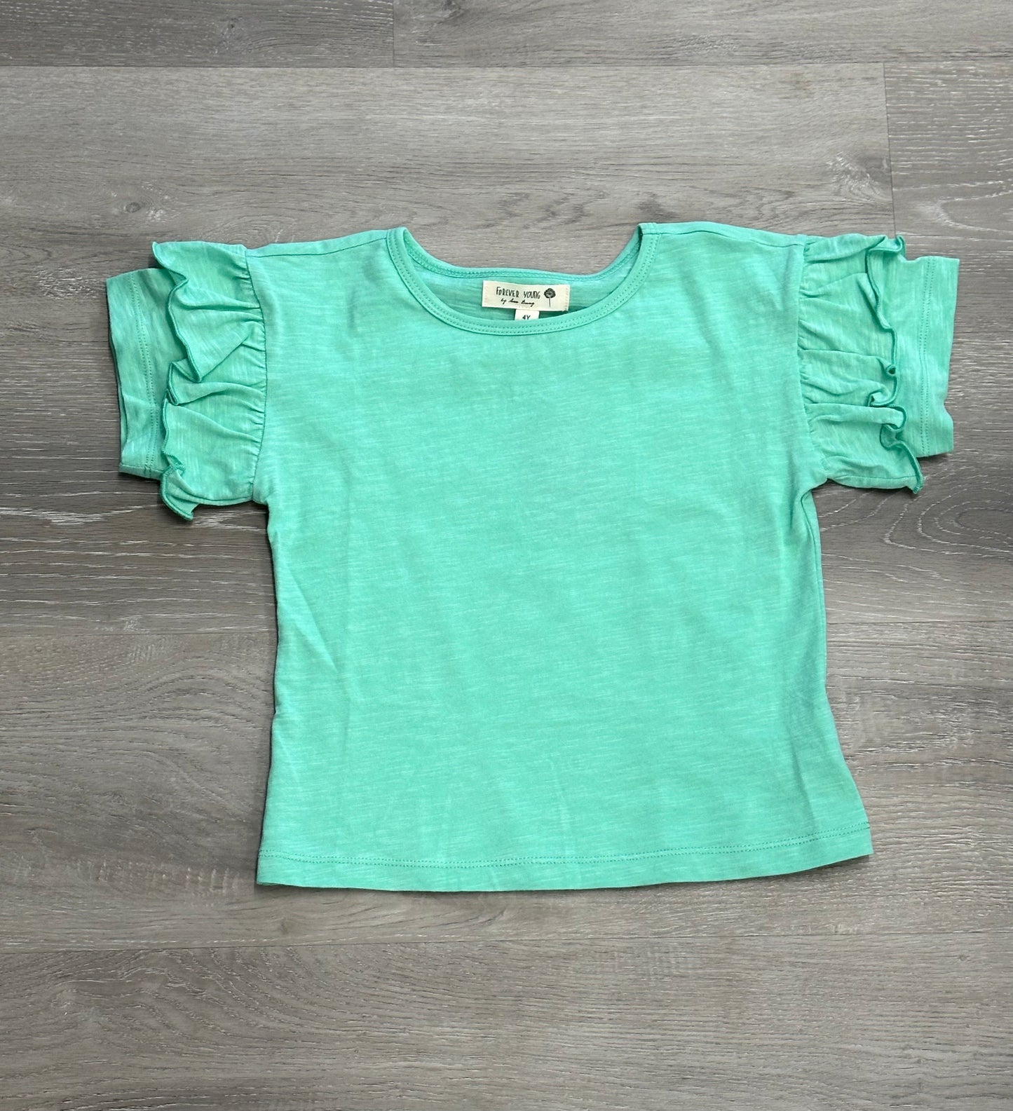 Green Shirt, Ruffle Sleeve