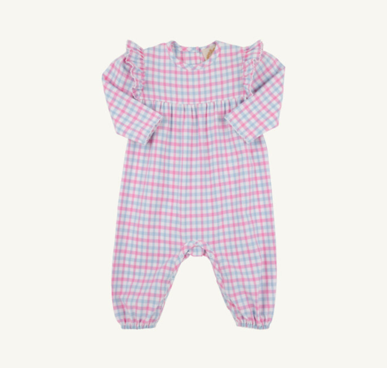 Leigh Ann Angel Sleeve Romper-Barrington Blue and Hamptons Hot Pink Gingham