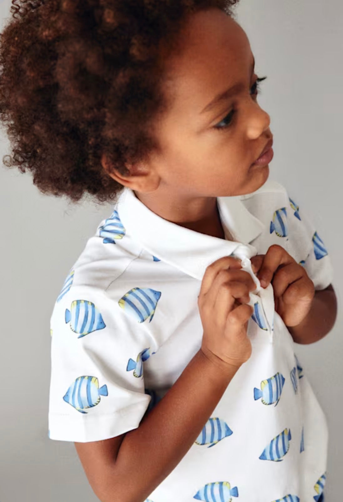 Fish White/Blue Boy Printed Polo Shirt