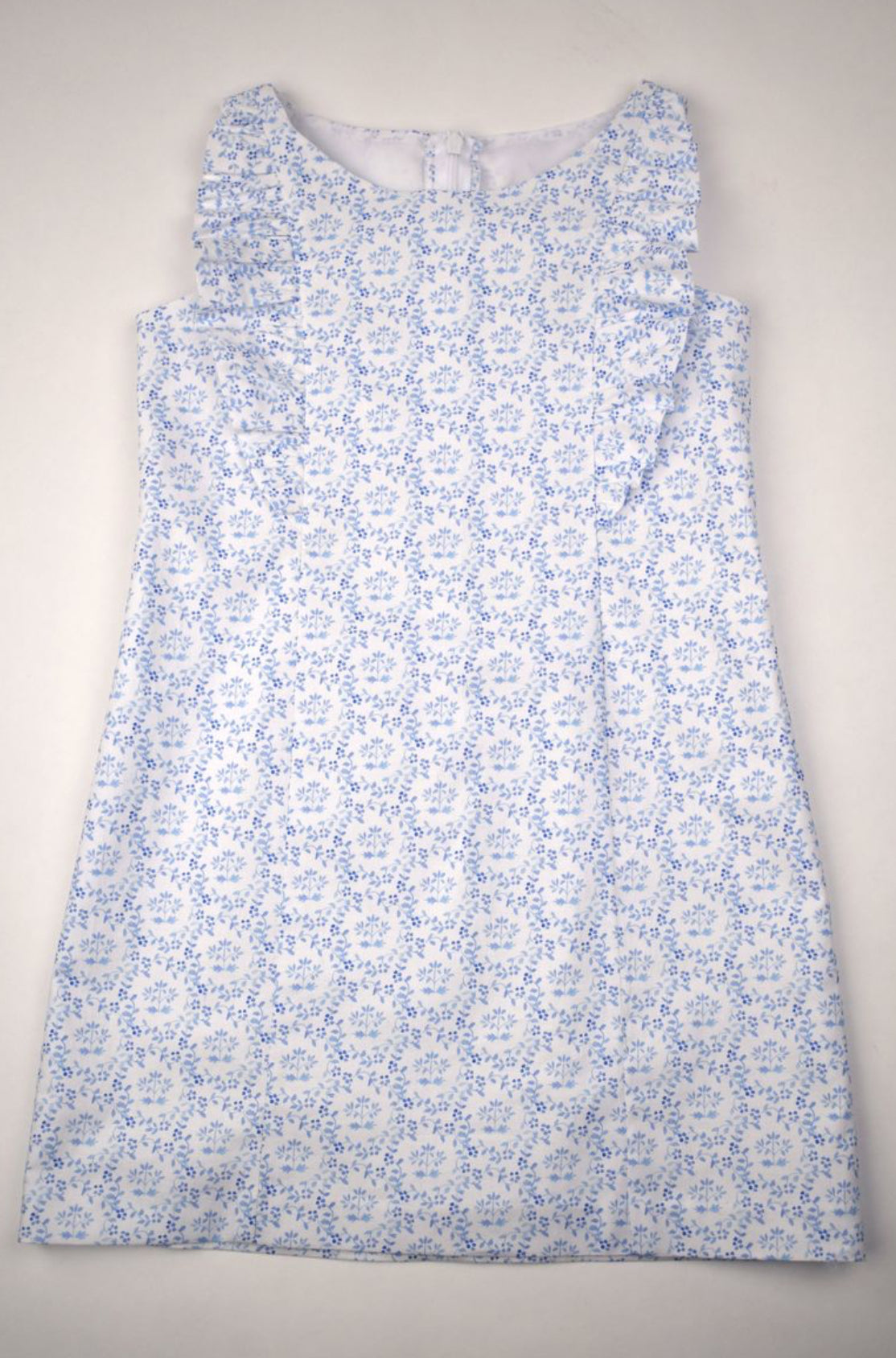 A-Line Ruffle Dress, Blue Print