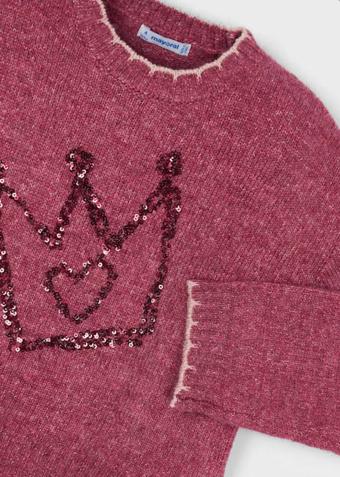Girl Sweater with Embroidered Sequin Detail- Cherry Mix