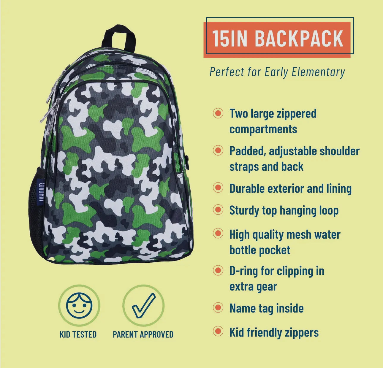 Green Camo Back Pack 15in
