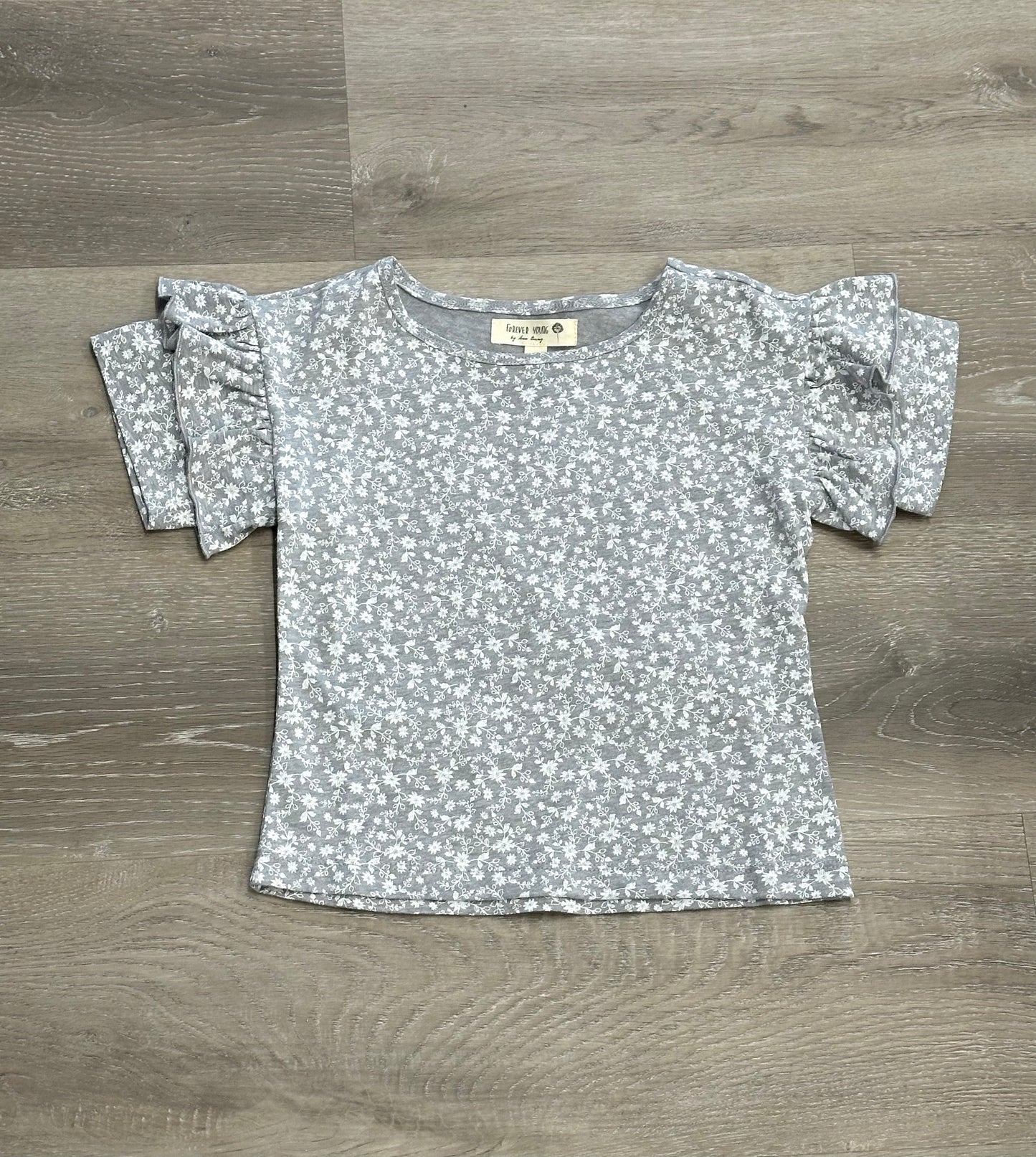 Grey Shirt, Ruffle Sleeve