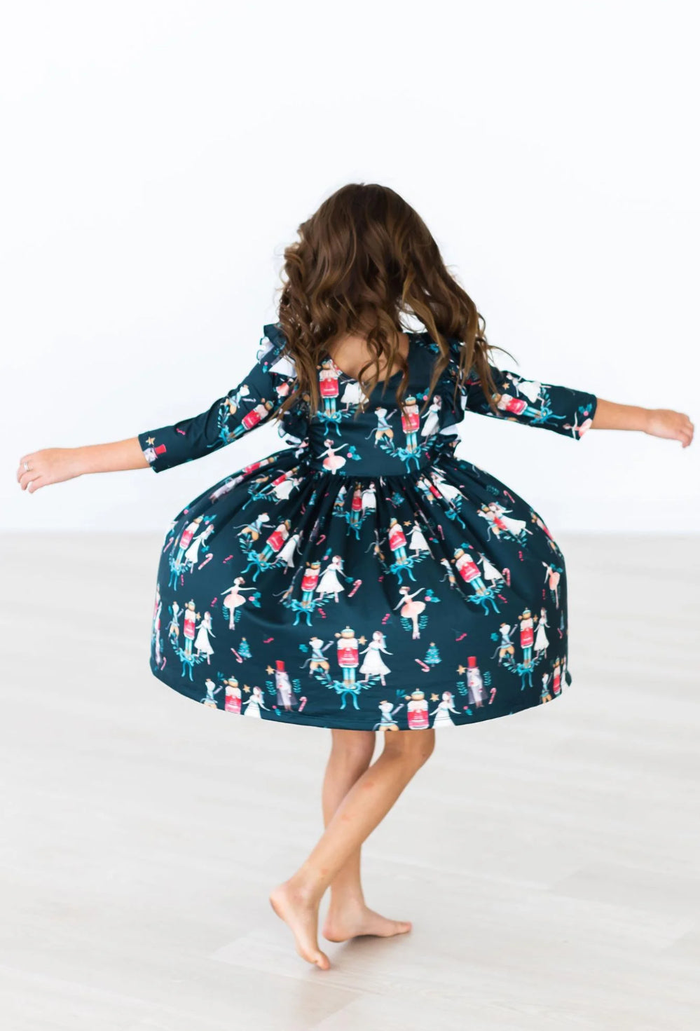 Christmas Ballet 3/4 Sleeve Ruffle Twirl Dress