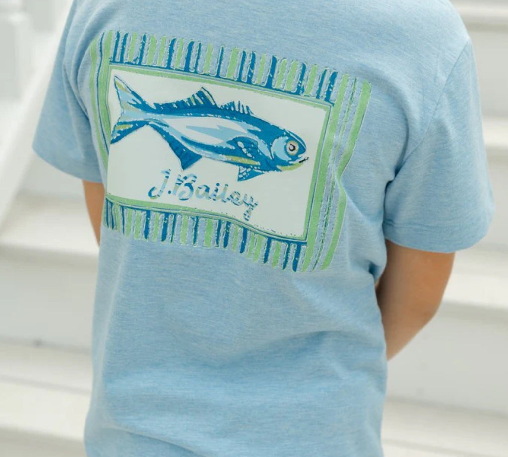 Fish on Heathered Blue, Logo Tee