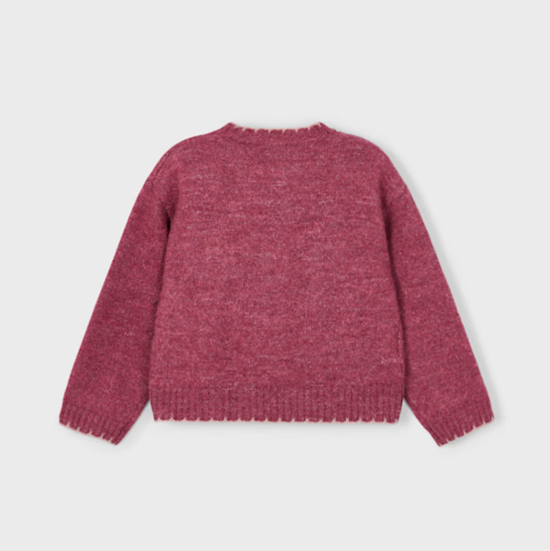 Girl Sweater with Embroidered Sequin Detail- Cherry Mix