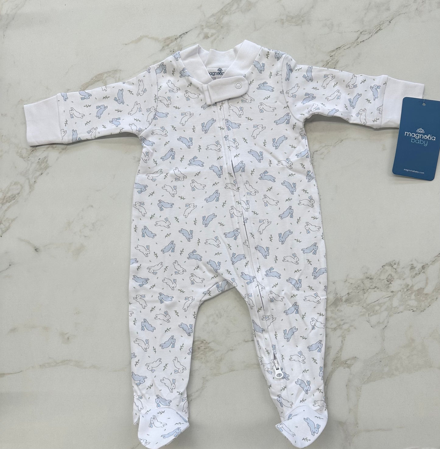 Bunny Hop Zipper Footie-Lt Blue