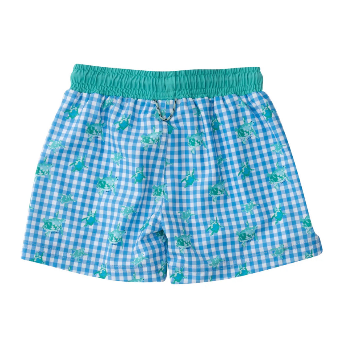 Boys Boogie Board Swim Trunk In Marina Blue Gingham Turtle Print