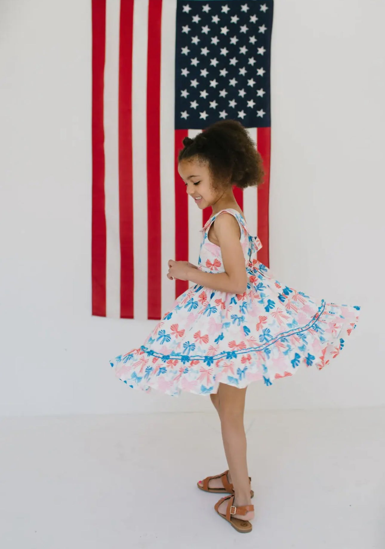 Lara Poplin Dress in Patriotic Bows