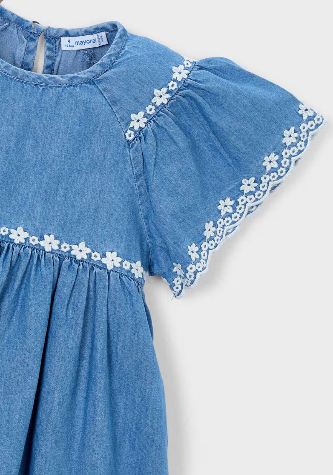 Girl Embroidered Dress-Medium Denim