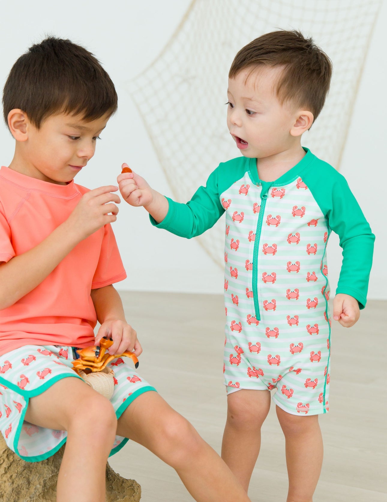 Boys Long Sleeve One Piece Rash Guard- Crabby Cove