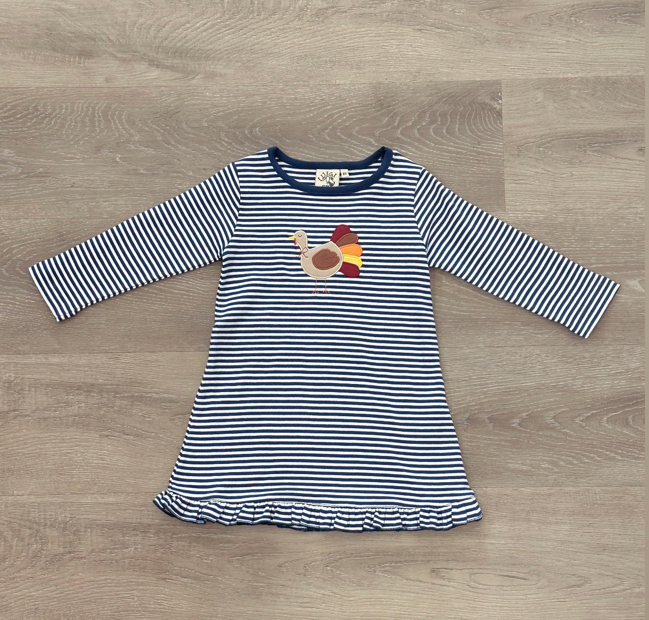 Turkey Dress w/ Dk. Royal and White Stripes