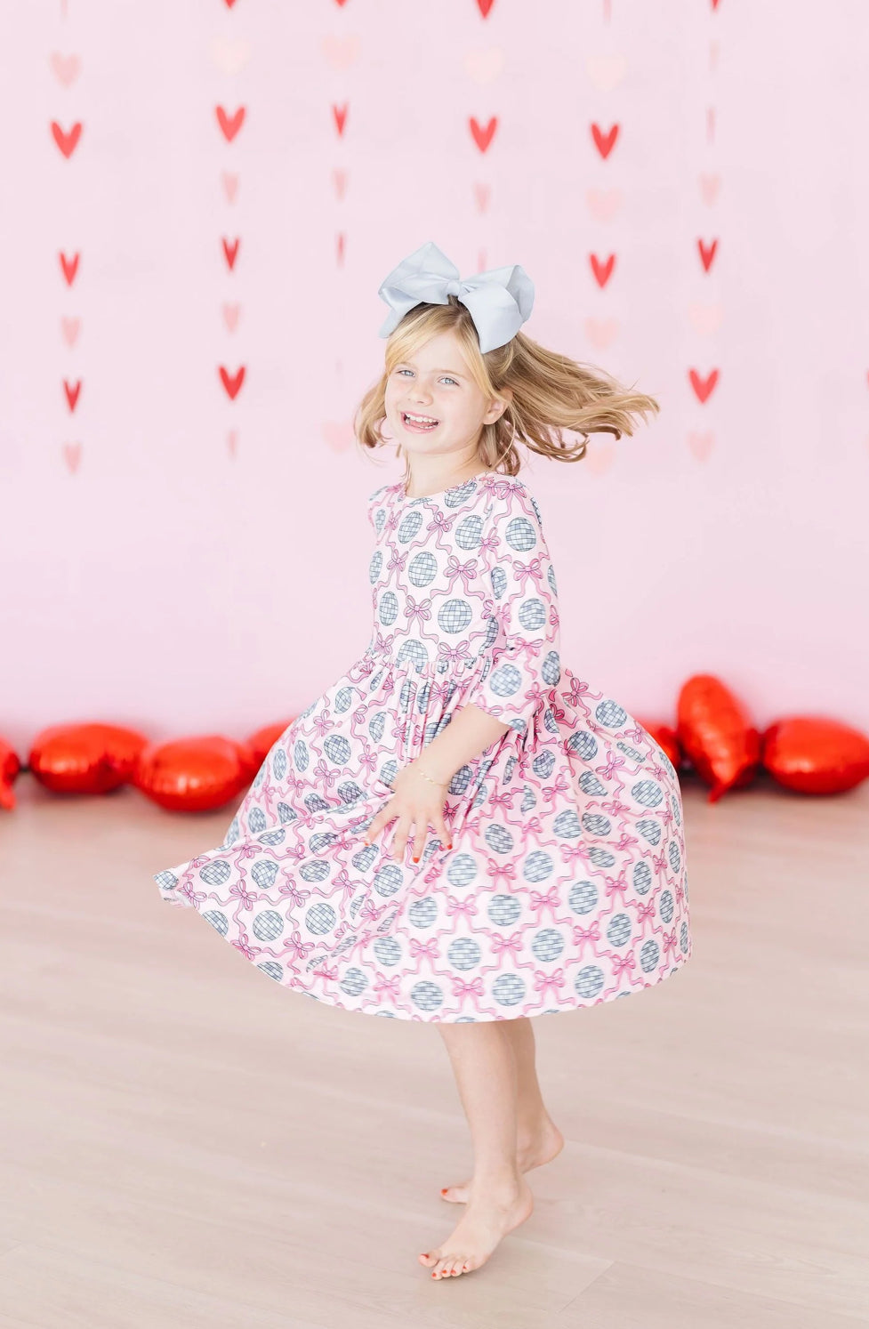 Disco Bows 3/4 Sleeve Twirl Dress