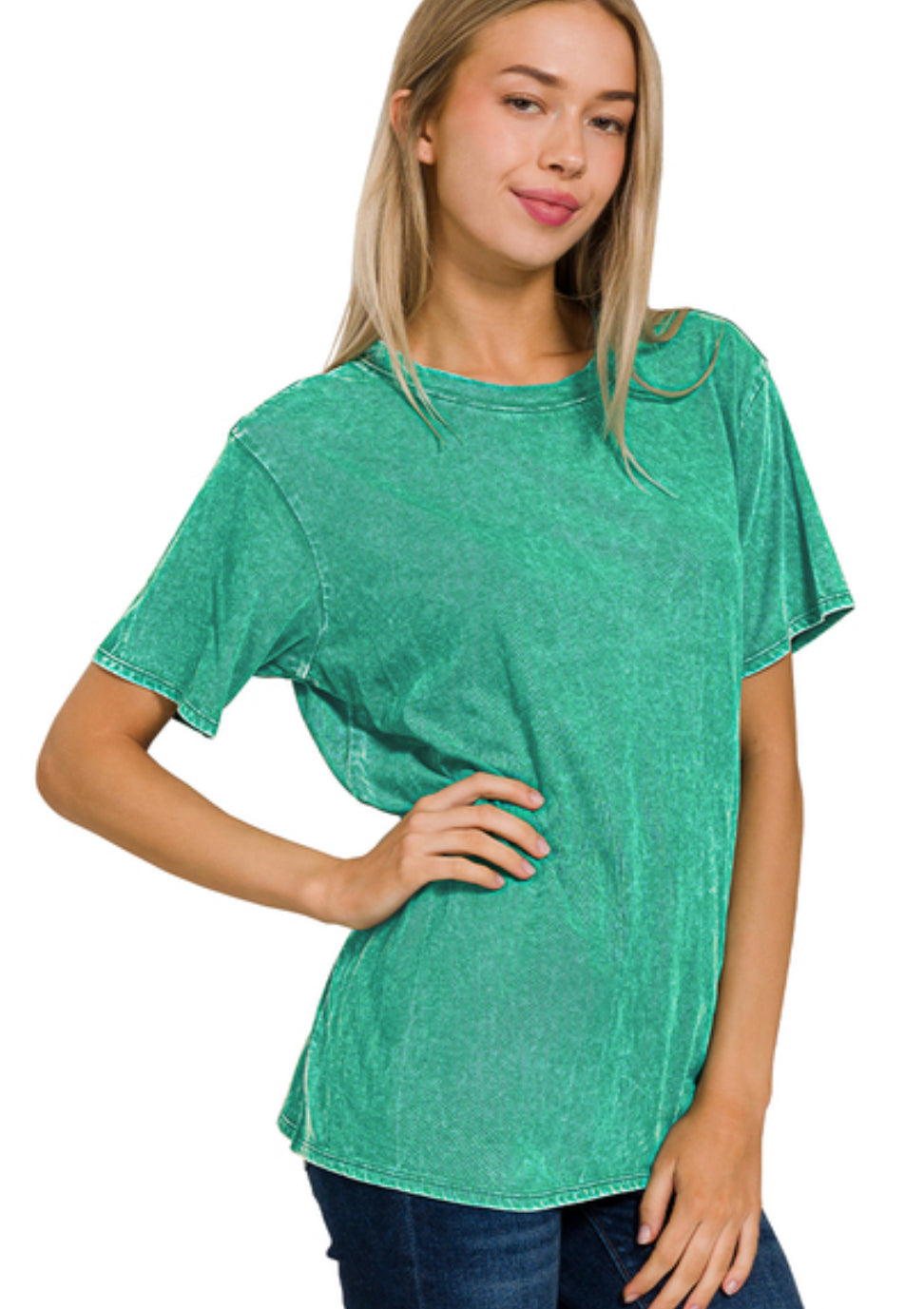 Washed Short Sleeve Top-K Green