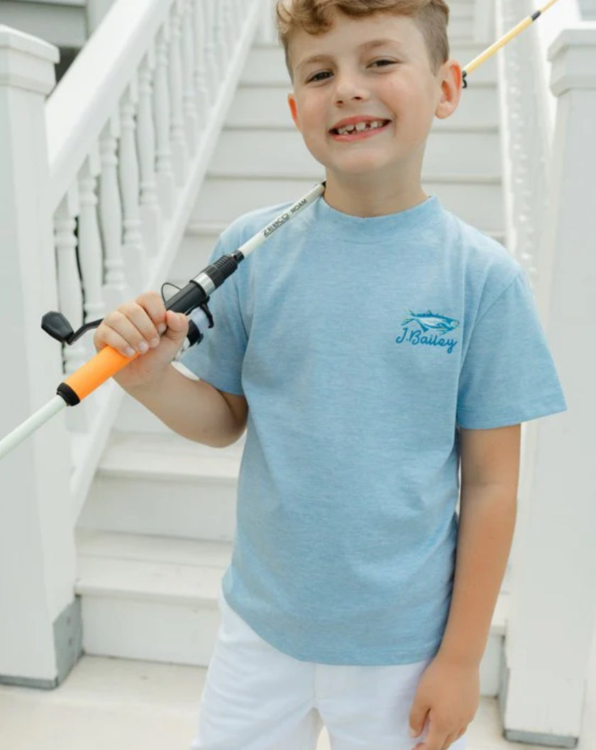 Fish on Heathered Blue, Logo Tee