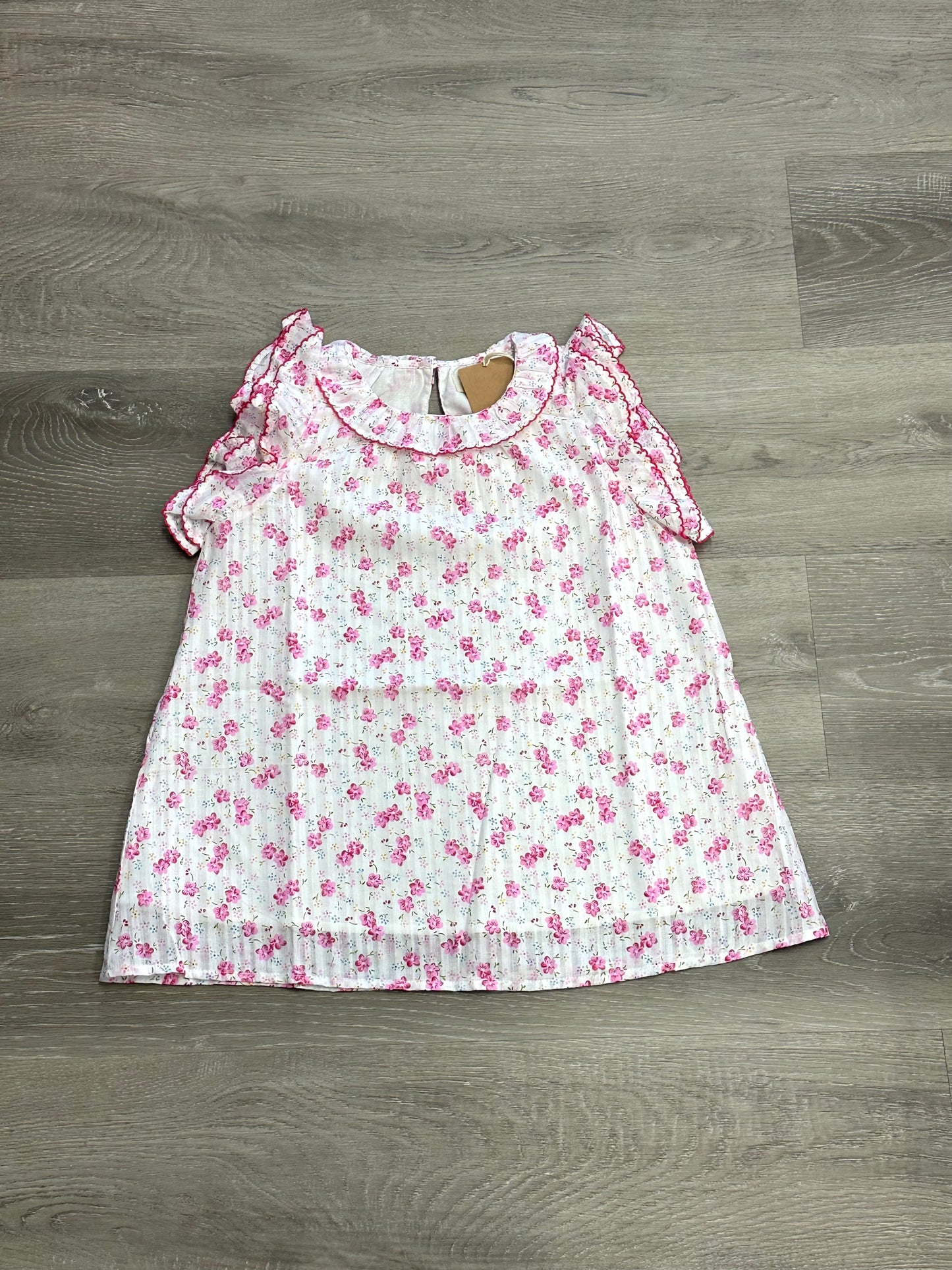 Pink Floral Dress with Ruffle Sleeves