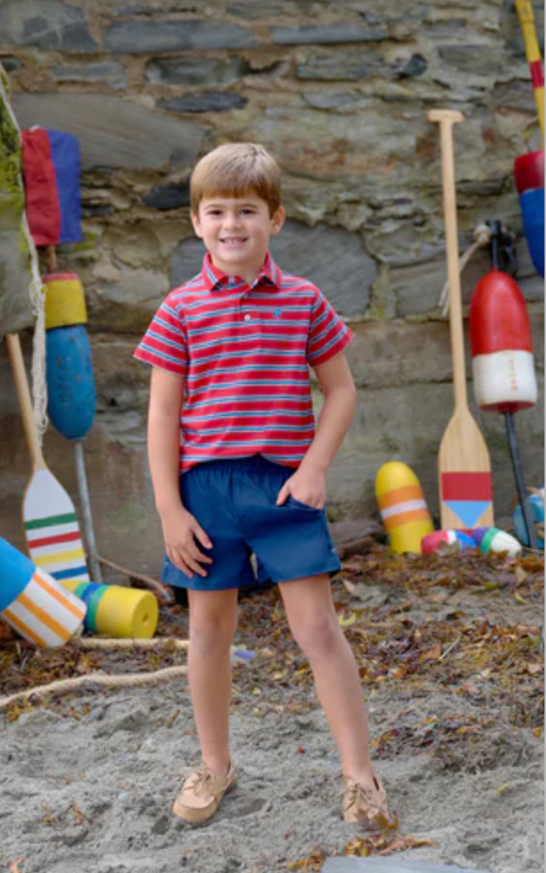Prim and Proper Polo SS-Pima-Richmond Red Wood Boat Blue and Buckhead Blue Stripe/Wood Boat Blue