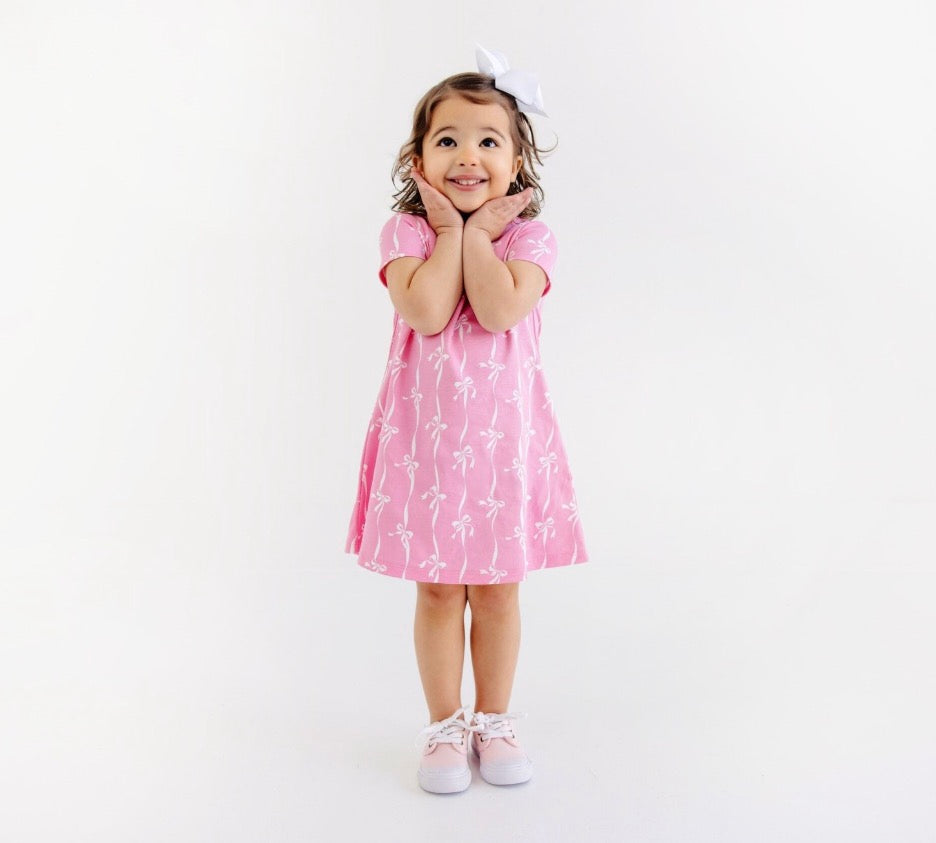 Polly Play Dress-Short Sleeve-Bell Court Bows (Hamptons Hot Pink)