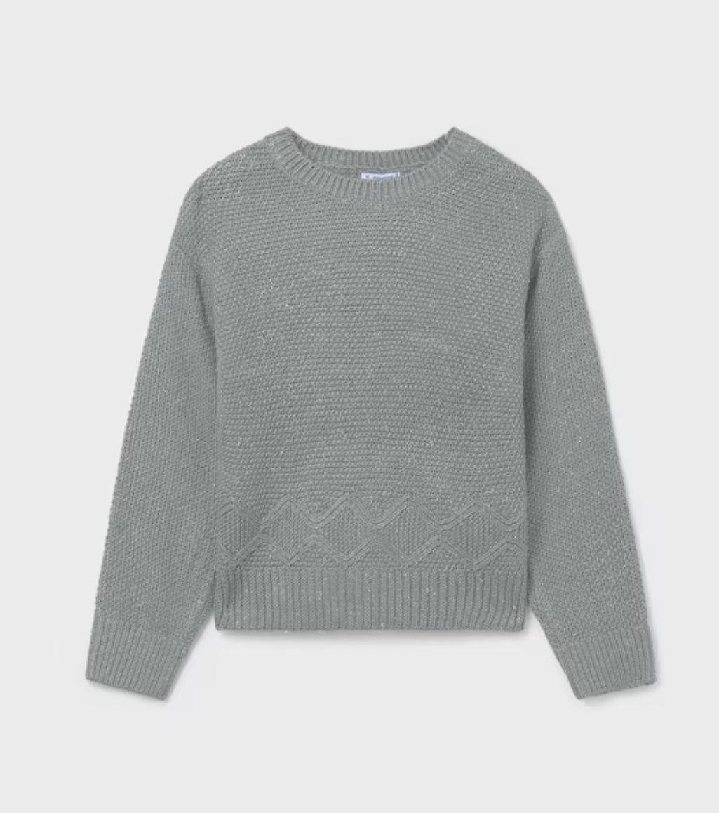 Girl Metallic Knit Sweater-Jade