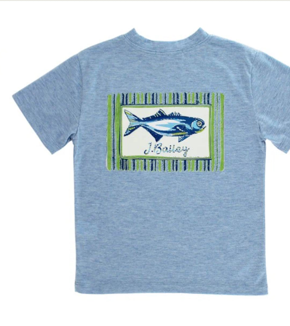 Fish on Heathered Blue, Logo Tee