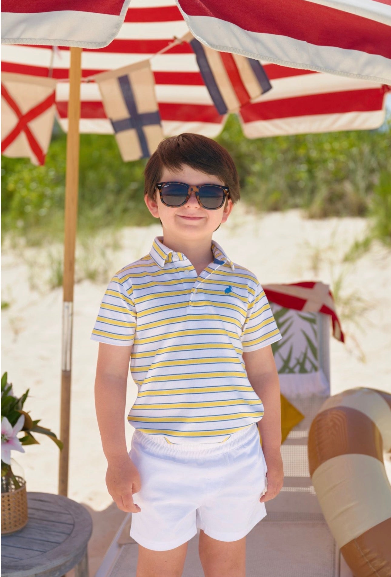 Prim and Proper Polo- Lake Claire Lines/Wood Boat Blue